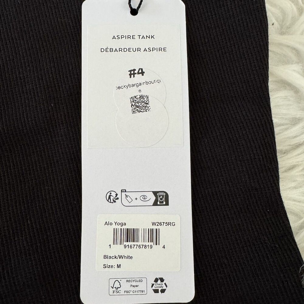 Alo Yoga Aspire Tank Women’s Medium Black White Ribbed Cropped Racerback NWT - Picture 5 of 10